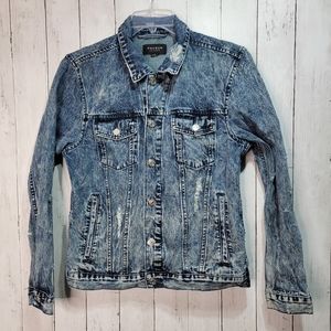 PACSUN Jacket Men's Blue Denim Button Distressed Casual Acid Wash Size Small.